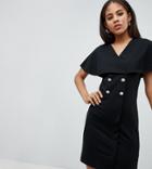 Asos Design Tall Mini Swing Dress With Button Detail-black