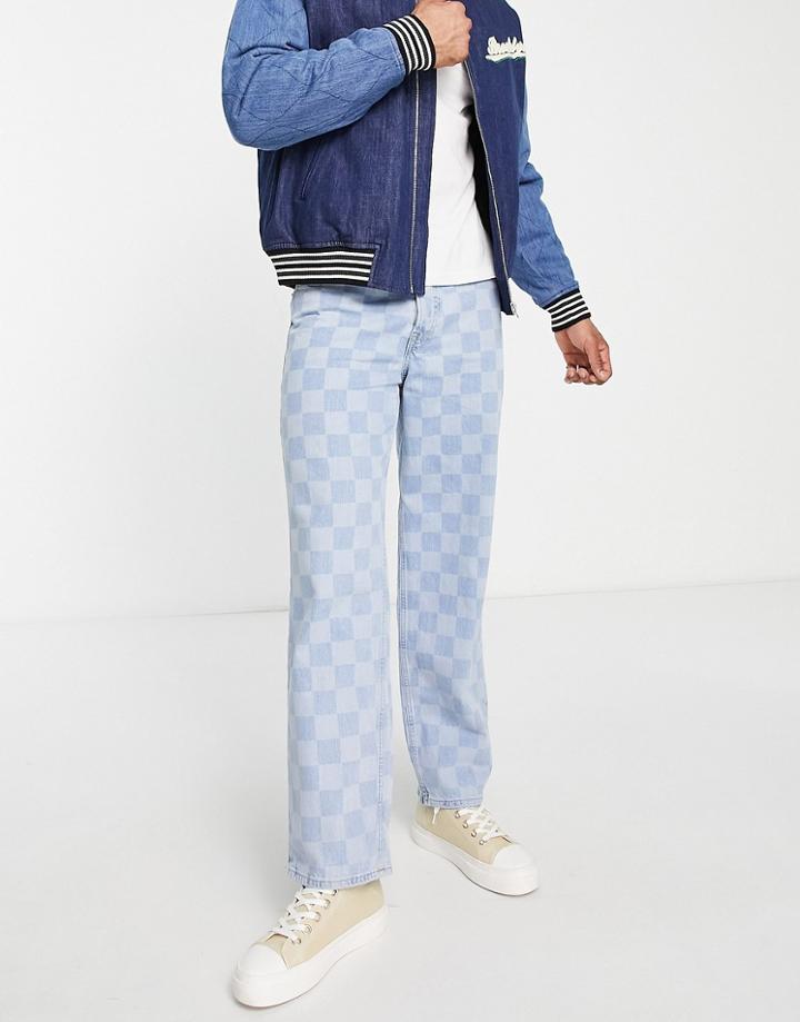 Jack & Jones Intelligence Eddie Baggy Fit Jeans In Checkerboard-blue