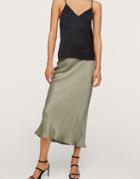 Mango Satin Midi Skirt In Sage Green
