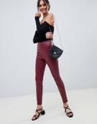 Miss Selfridge Faux Leather Skinny Pants In Burgundy - Red