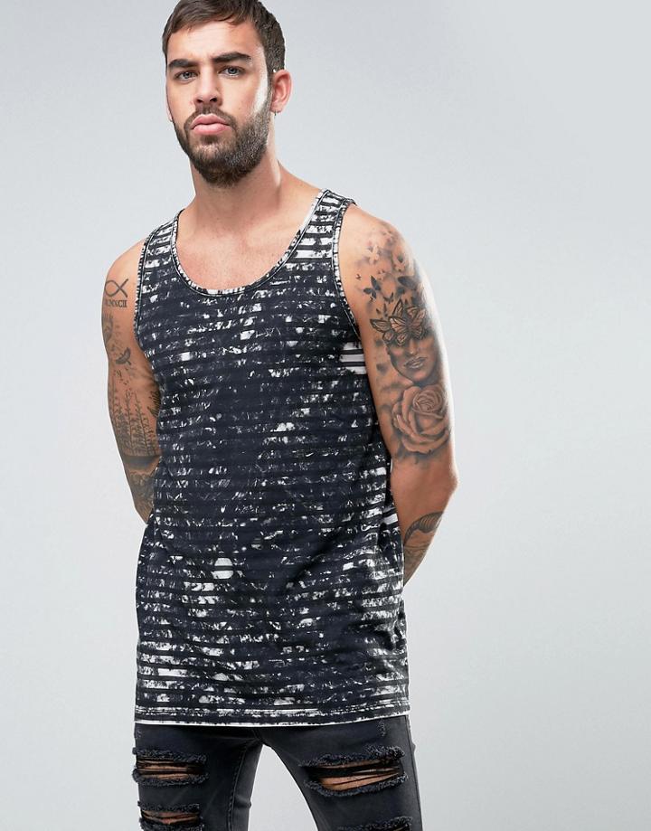 Asos Stripe Longline Tank With Spray Effect - Black