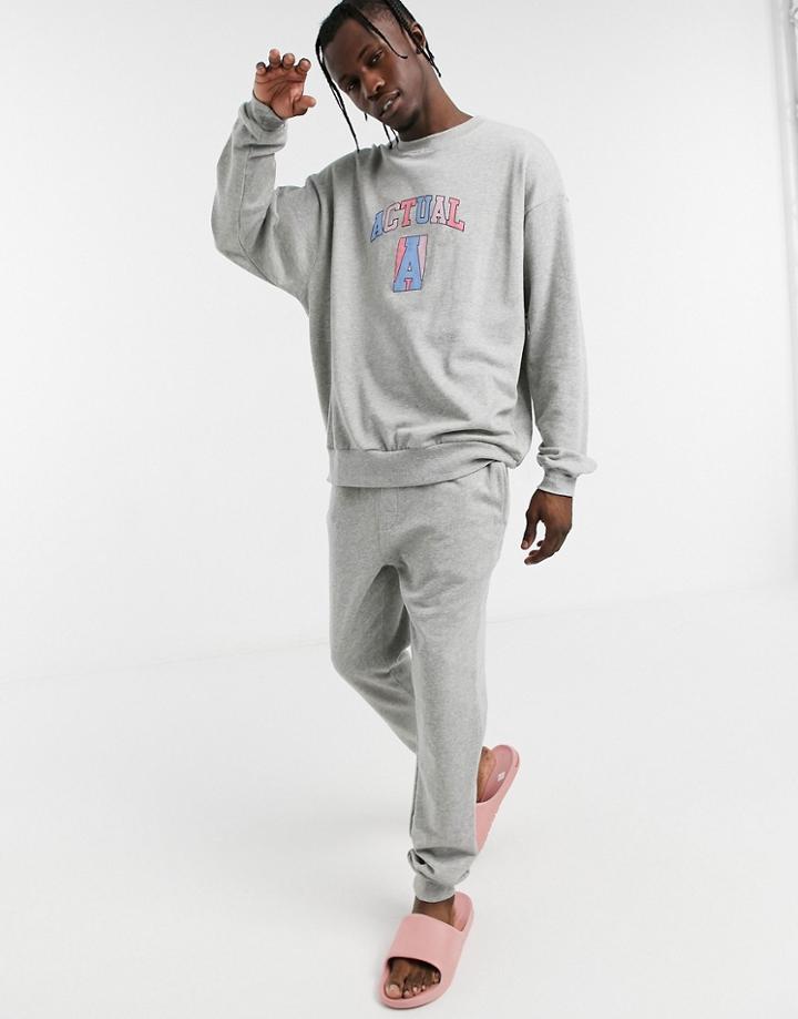 Asos Actual Lounge Sweatshirt And Sweatpants Set In Gray Heather-grey