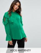 Asos Maternity Ultimate Ruffle Blouse With Tie Neck - Green