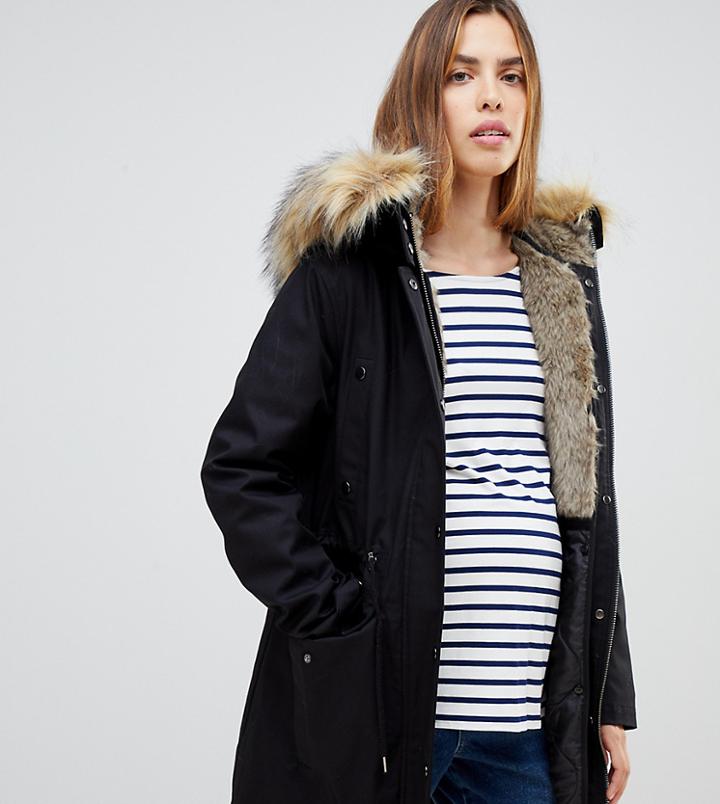 Asos Design Maternity Parka With Detachable Faux Fur Liner - Black