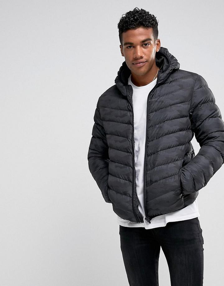Brave Soul Hooded Padded Camo Jacket - Black