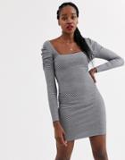 Asos Design Square Neck Mini Dress With Volume Sleeve-multi