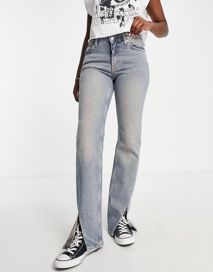 Weekday Slit Organic Cotton Blend Jeans In Light Worned Blue