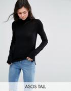 Asos Tall Sweater With Roll Neck And Rib Detail - Black