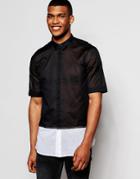 Asos Sheer Shirt In Black With Contrast Hem And Half Sleeves In Regular Fit - Black