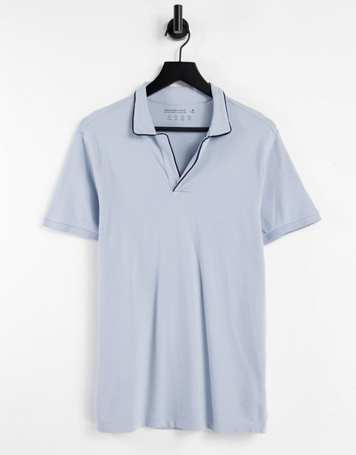 Abercrombie & Fitch Resort Tipped Open Collar Polo In Light Blue/navy-blues