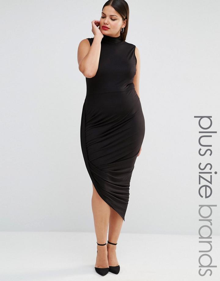 Club L Plus High Neck Jersey Dress With Asymetric Hem - Black