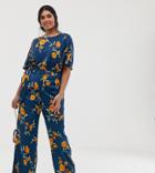 Lovedrobe Wide Leg Satin Pants Two-piece In Orange Bloom-green