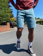 Asos Design Slim Denim Shorts In Light Tinted Blue Wash