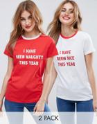 Asos Holidays T-shirt With Naughty And Nice Print 2 Pack - Multi