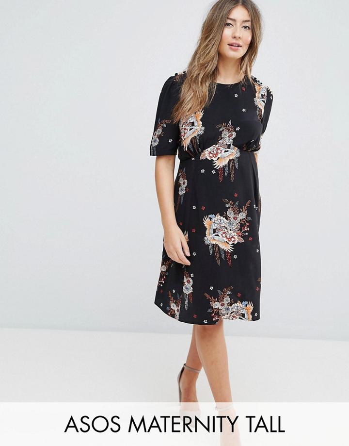 Asos Maternity Tall Tea Dress In Chinoiserie Print - Multi