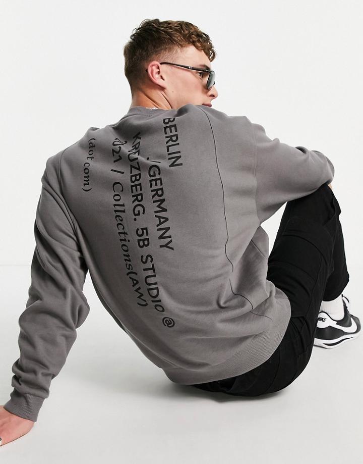 Asos Design Oversized Sweatshirt With In Dark Gray With Seam Details And City Prints-green