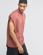 Asos Super Oversized Sleeveless T-shirt In Heavy Jersey With Tonal Stitching In Red - Red