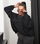 Asos Design Curve Super Oversized Cocoon Sweatshirt With Seam Detail In Black