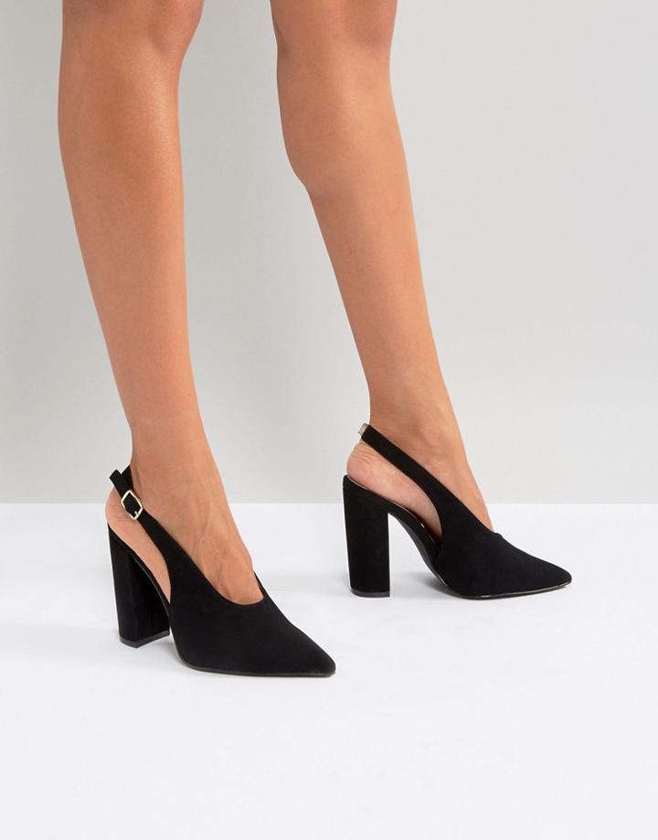 Qupid Slingback Block Heel Shoe - Black