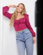 Naanaa Shape Puff Sleeve Top In Burgundy-purple