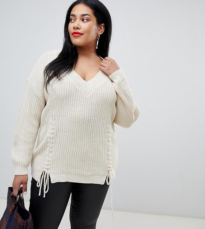 Vero Moda Curve Tie Front Knitted Sweater - Brown