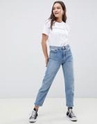 Asos Design Florence Authentic Straight Leg Jeans In Light Stone Wash - Mblue-blues
