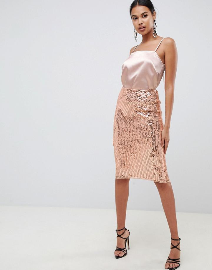 Asos Design Midi Sequin Tube Skirt - Gold