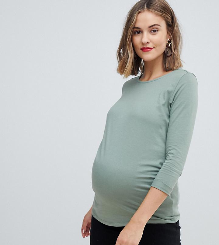 New Look Maternity 3/4 Length Sleeve Plain Top - Green