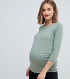 New Look Maternity 3/4 Length Sleeve Plain Top - Green