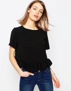 Asos Ruffle Hem Tee - Black