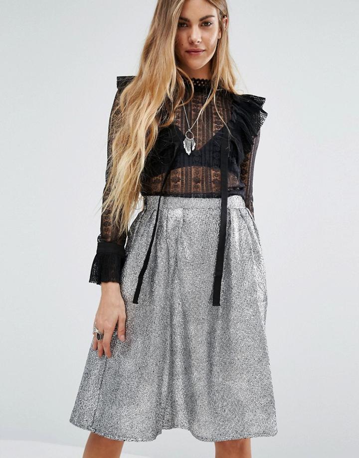 Navy London Kiki High Neck Victoriana Blouse With Ruffle Collar - Blac