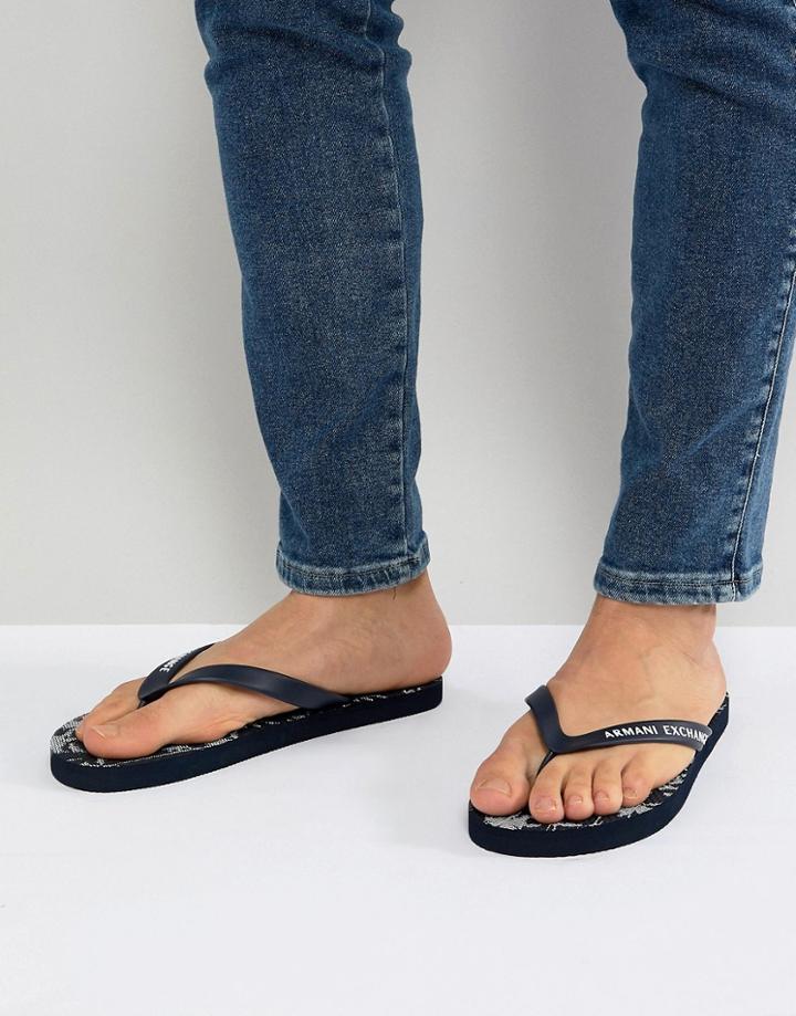 Armani Exchange Palm Print Flip Flop In Navy - Navy