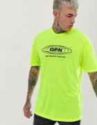 Good For Nothing Oversized T-shirt In Neon Yellow With Globe Logo - Yellow