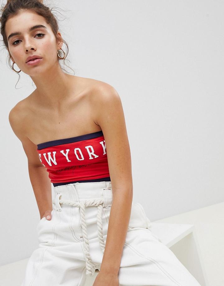 New Look New York Bandeau Boob Tube - Red
