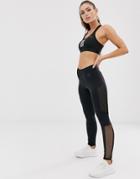 Adidas Training Mesh Panel Leggings In Black - Black
