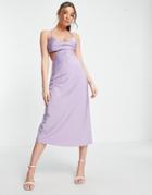 The Frolic Satin Bust-detail Cami Dress In Lilac-purple