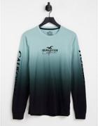 Hollister Long Sleeve T-shirt In Green Ombre With Chest And Sleeve Logo