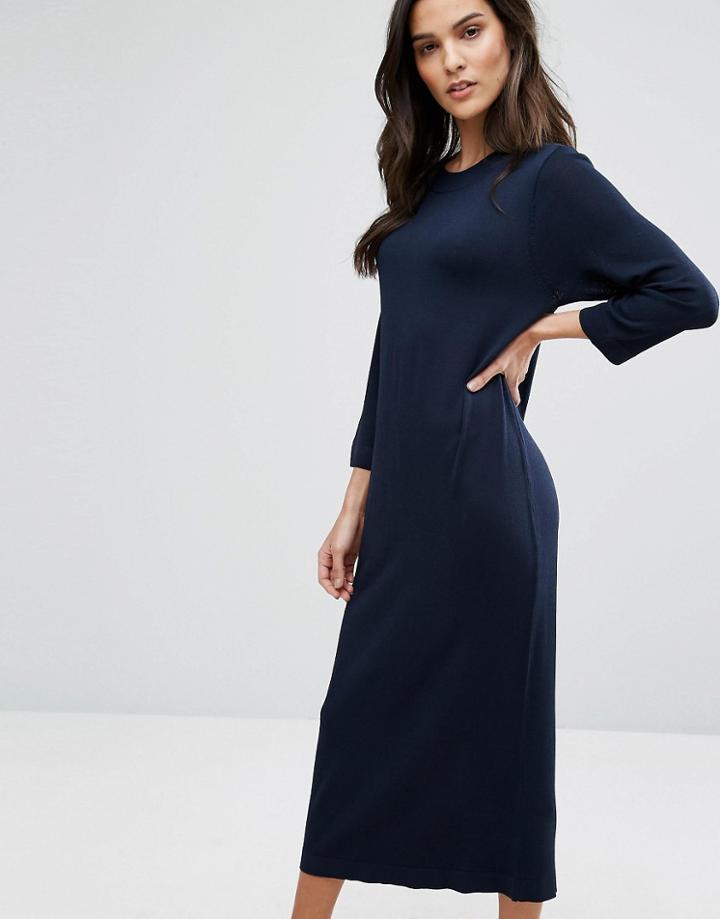 Selected Knit Midi Dress - Navy