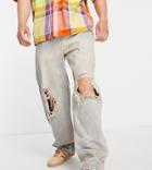Collusion X014 Baggy Ripped Jeans With Pink Dirty Tint In Blue