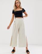 Moon River Split Side Wide Leg Pants-beige