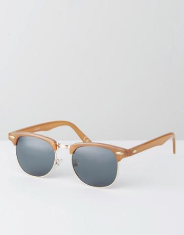 Asos Retro Sunglasses In Milky Brown - Beige