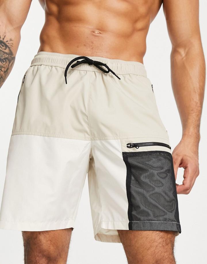 Topman Cut N Sew Swim Shorts In Stone-multi