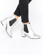 Pull & Bear Metallic Chelsea Heeled Ankle Boot - Silver