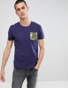 Esprit Organic T-shirt With Camo Pocket - Navy