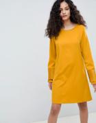 Parisian Shift Dress With Flare Sleeve - Yellow