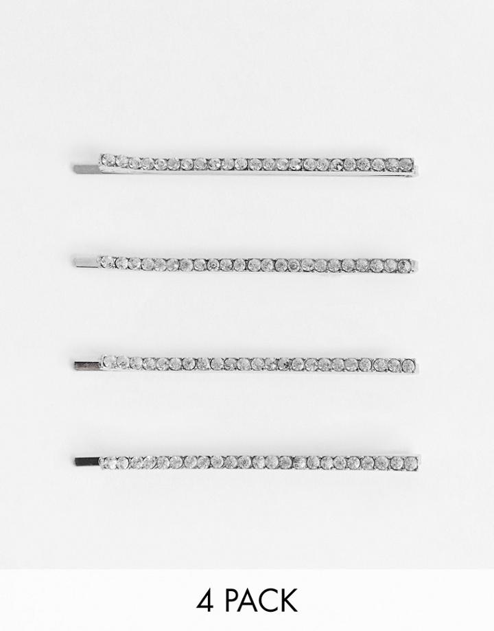 Asos Design Pack Of 4 Extra Long Hair Clips In Crystal - Multi
