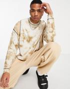 Asos Design Oversized Organic Long Sleeve T-shirt In Beige Tie Dye-brown