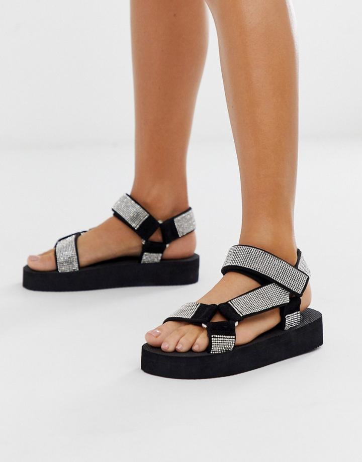 Asos Design Frontline Sporty Sandals In Rhinestone-multi