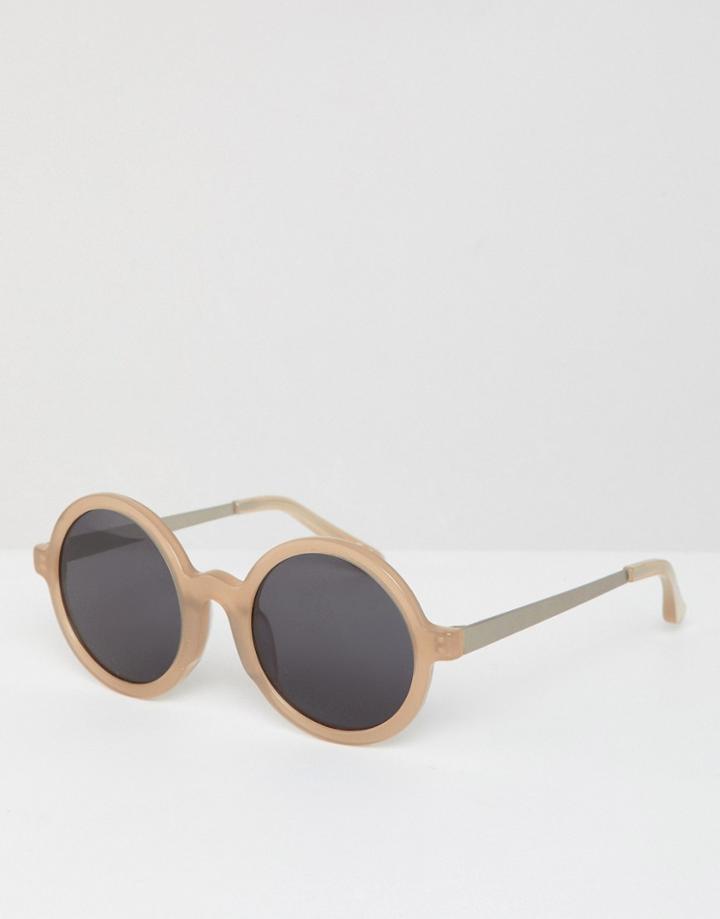 Asos White Round Sunglasses With Acetate Frame - Beige