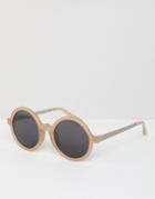 Asos White Round Sunglasses With Acetate Frame - Beige